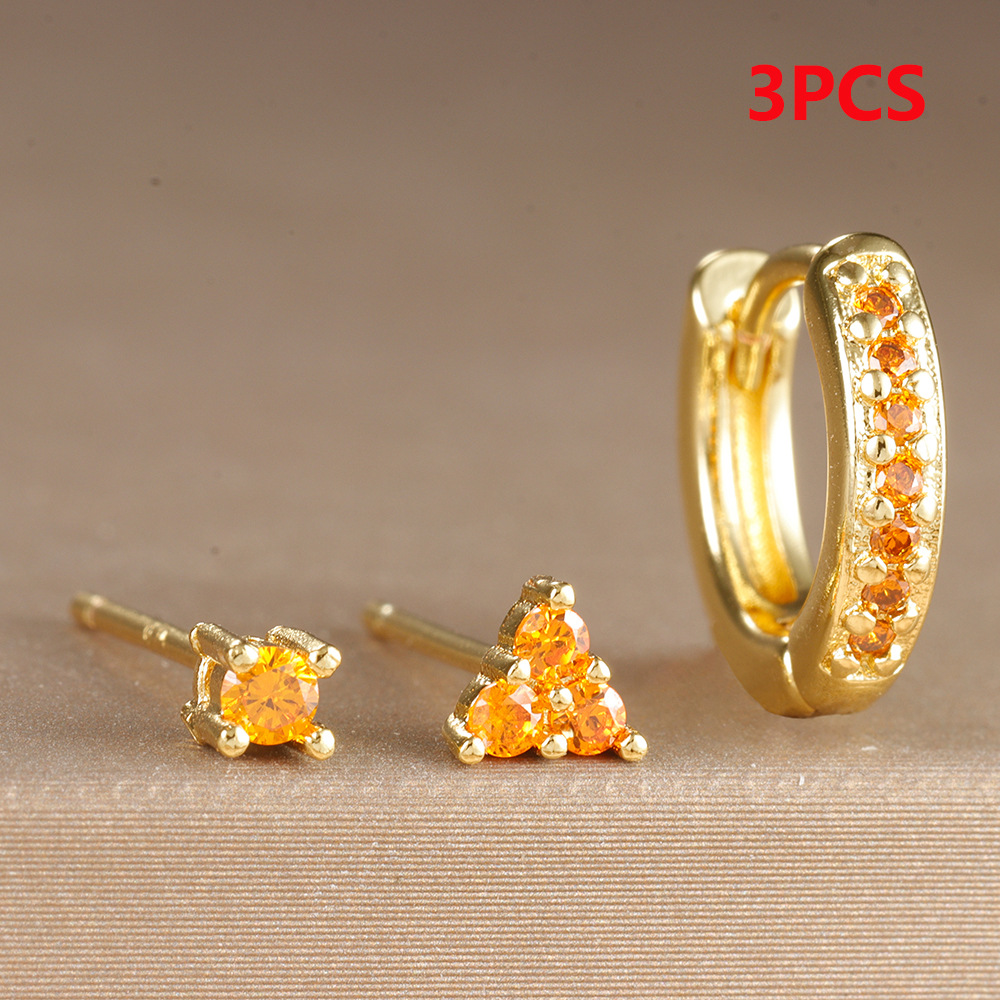 Circle Studded Earrings Mini Triangle Ear Bone Studs Set